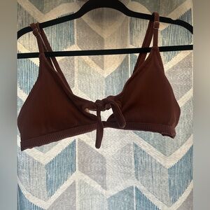 Cupshe Brown Ribbed Tie Front Bikini Top Swimsuit Size L